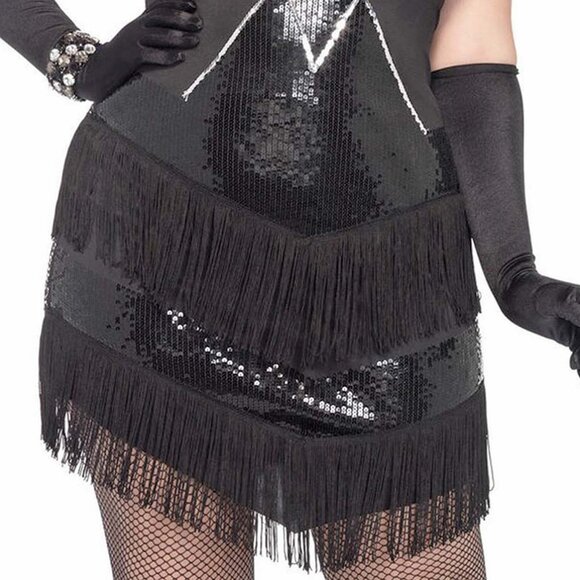 Flapper Costume 3x/4x Women Plus Size Black Halloween Roleplay Cosplay Dress Set - Picture 7 of 10